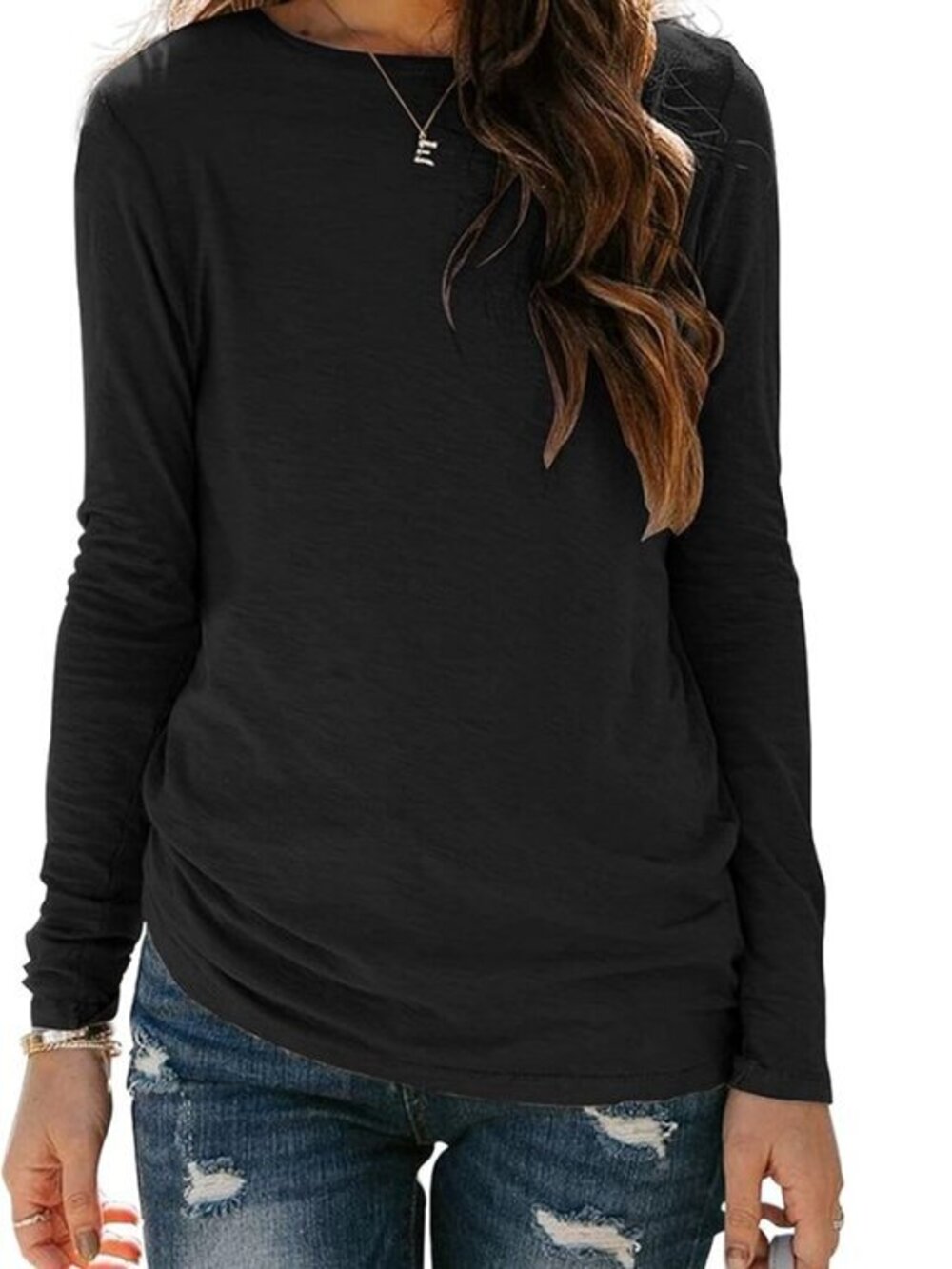NWT Sherosa Black Long Sleeve Crew Neck Tee Lightweight Basic Top Medium